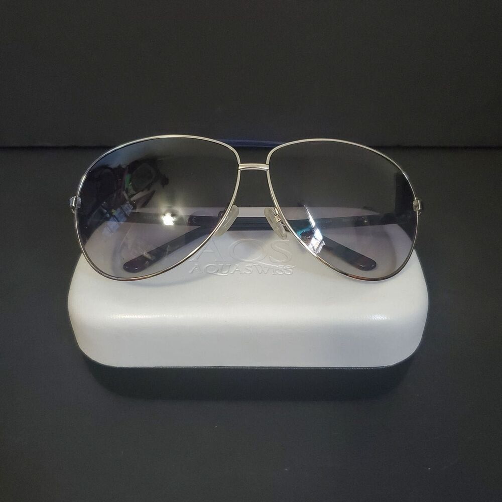NWOT Aquaswiss Blue Aviator Sunglasses With Case and Cleaning Cloth